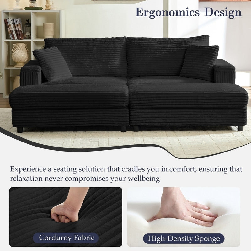 Chaise longue Mixoy 85'' en velours côtelé avec pouf de rangement et accoudoirs, fauteuil inclinable 2 places rembourré pour l'intérieur