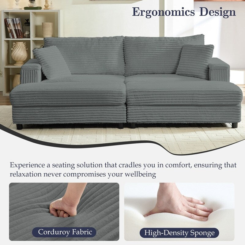 Chaise longue Mixoy 85'' en velours côtelé avec pouf de rangement et accoudoirs, fauteuil inclinable 2 places rembourré pour l'intérieur
