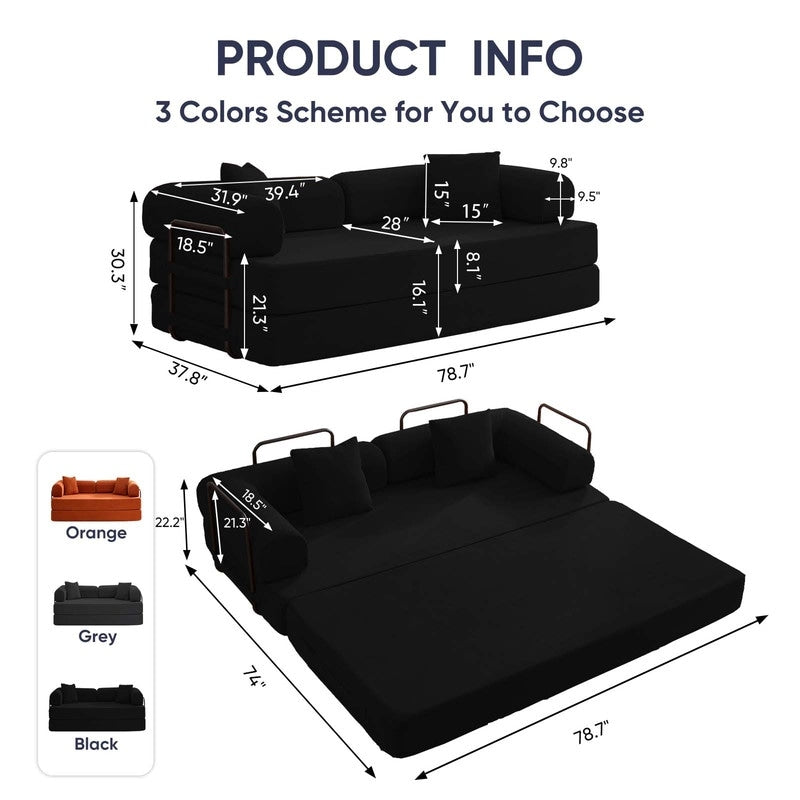 Canapé-lit convertible Mixoy avec accoudoirs amovibles, matelas pliant, canapé-lit de sol amovible et lavable