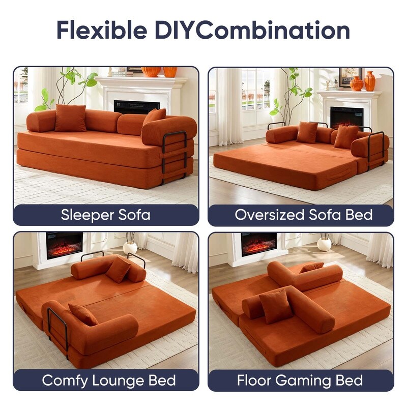 Canapé-lit convertible Mixoy avec accoudoirs amovibles, matelas pliant, canapé-lit de sol amovible et lavable
