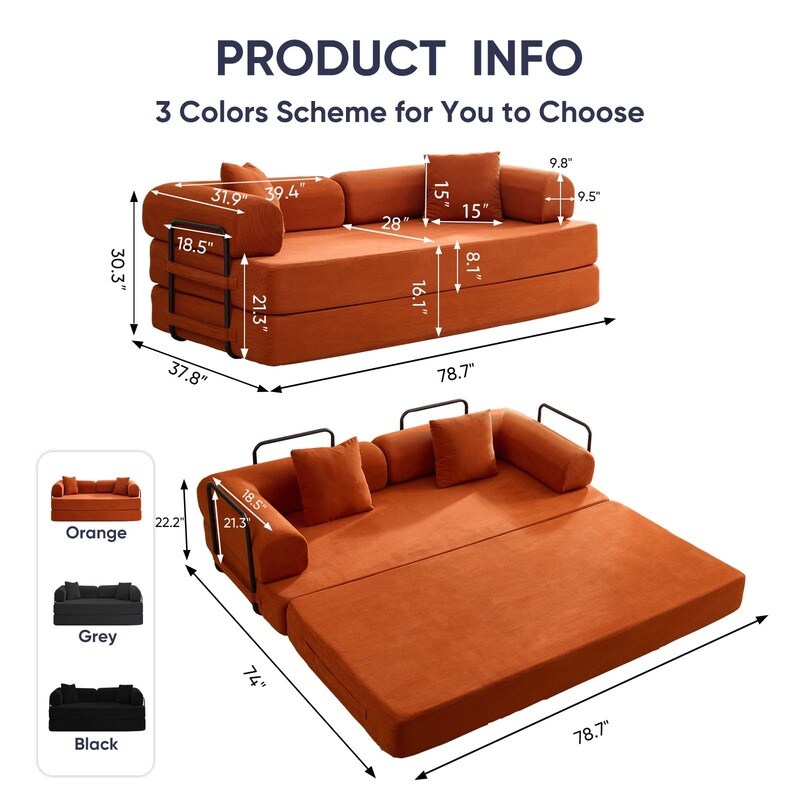 Canapé-lit convertible Mixoy avec accoudoirs amovibles, matelas pliant, canapé-lit de sol amovible et lavable