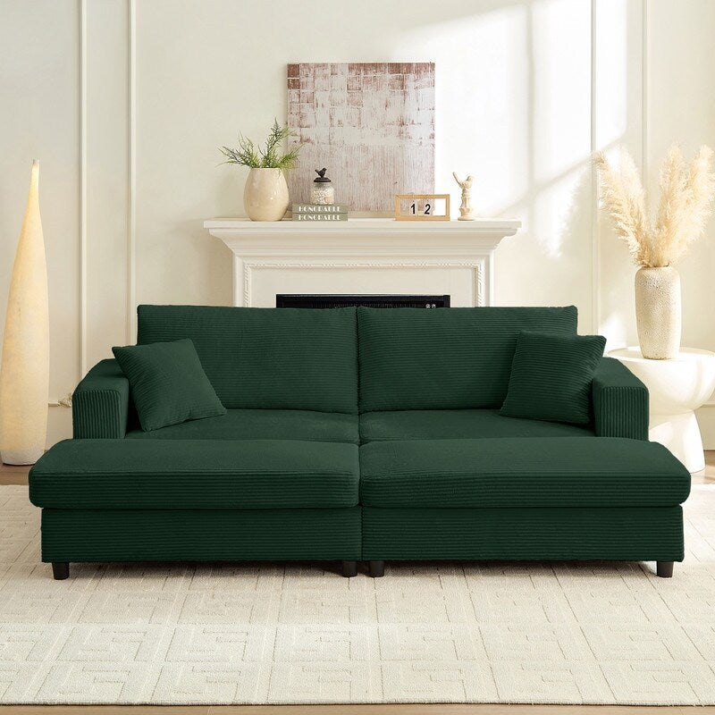 Canapé-lit confortable en velours côtelé Mixoy avec assise profonde et pouf de rangement, canapé-lit 1 place/causeuse rembourré