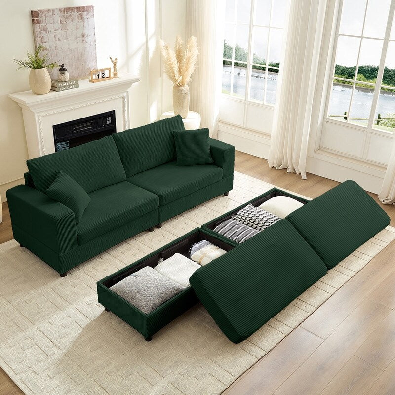 Canapé-lit confortable en velours côtelé Mixoy avec assise profonde et pouf de rangement, canapé-lit 1 place/causeuse rembourré
