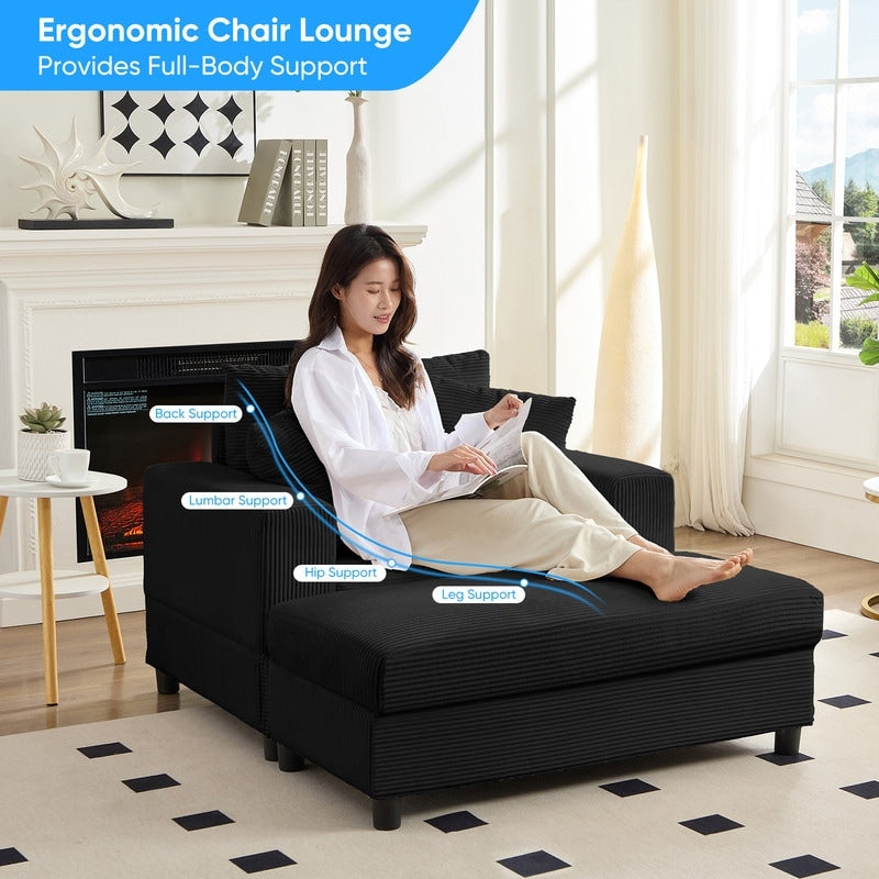 Canapé-lit confortable en velours côtelé Mixoy avec assise profonde et pouf de rangement, canapé-lit 1 place/causeuse rembourré