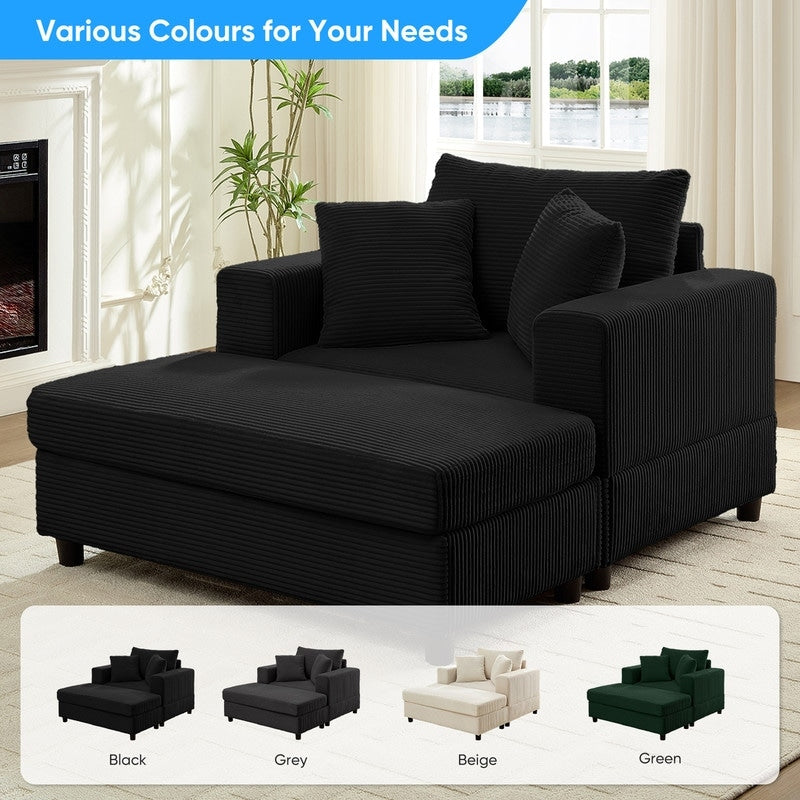 Canapé-lit confortable en velours côtelé Mixoy avec assise profonde et pouf de rangement, canapé-lit 1 place/causeuse rembourré