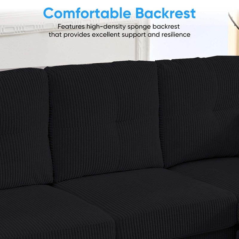 Canapé sectionnel convertible modulaire en U en velours côtelé Mixoy, canapé 4 places rembourré avec pouf amovible