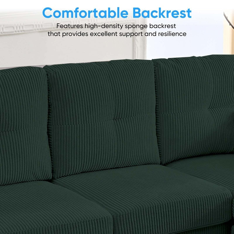 Canapé sectionnel convertible modulaire en U en velours côtelé Mixoy, canapé 4 places rembourré avec pouf amovible