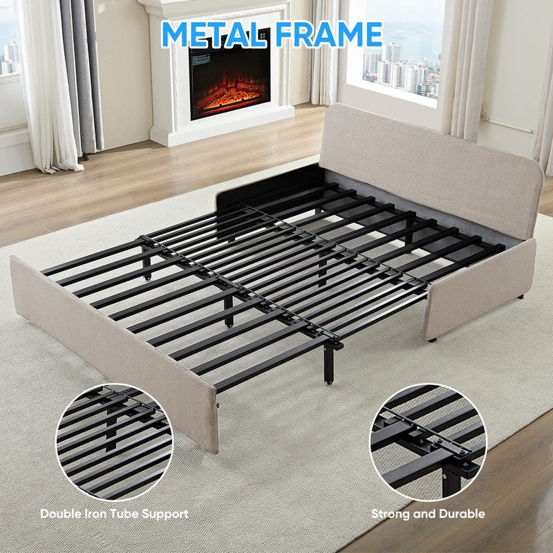 Canapé-lit Mixoy Full/Queen Size, canapé-lit convertible 2 en 1 en lin 1 place/causeuse avec coussins