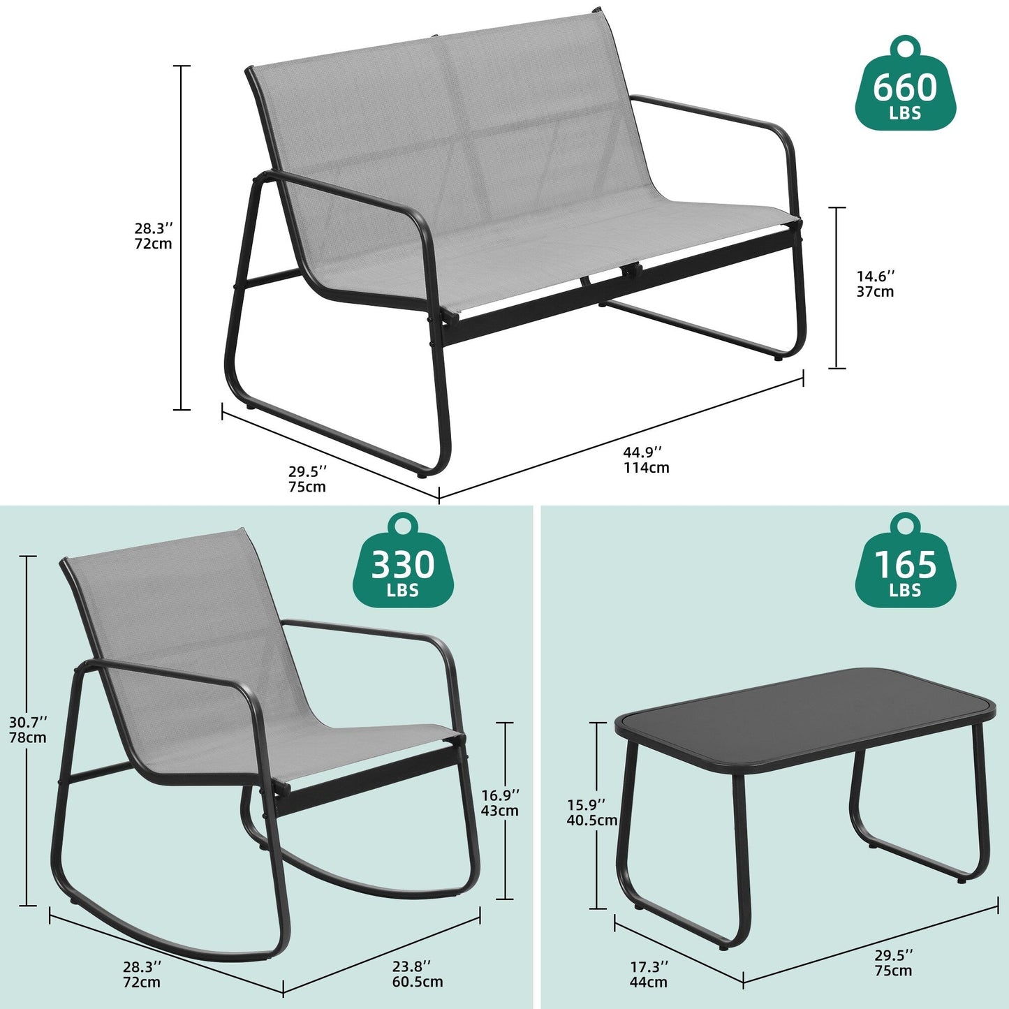 Ensemble de conversation extérieur 4 pièces Moasis Textline avec table en verre
