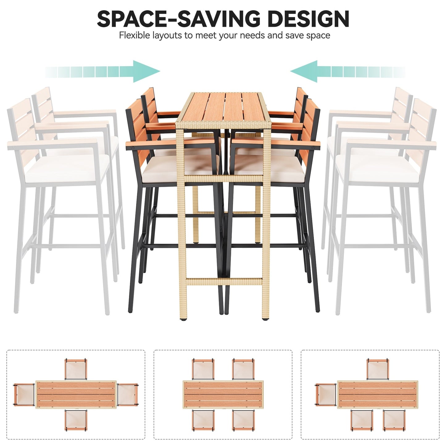 Ensemble de table de bar d'extérieur Moasis 5 pièces, ensemble de meubles de bistrot en osier pour patio extérieur