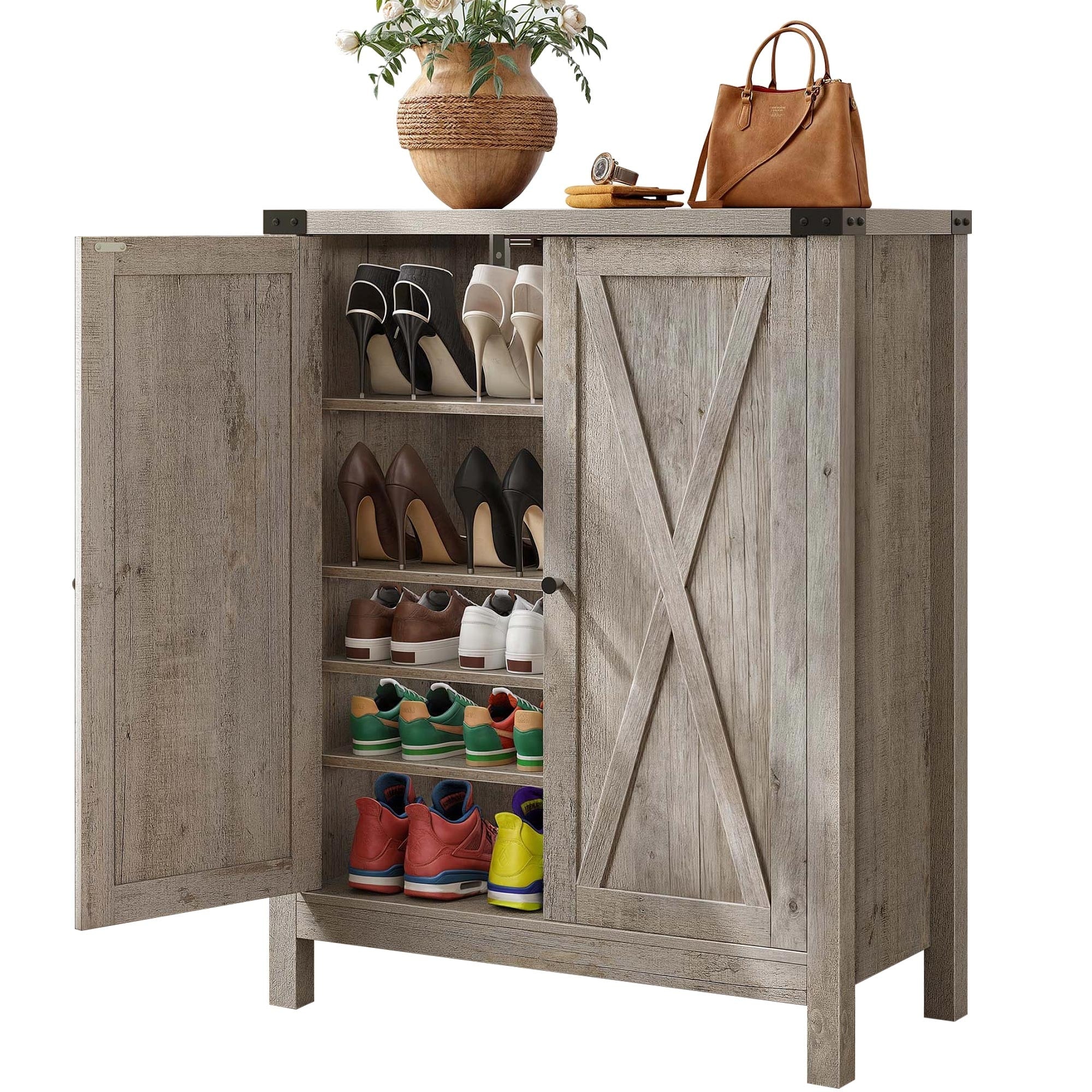 Meuble de rangement à chaussures Moasis à 5 niveaux pour 20 paires de chaussures avec portes doubles pour l'entrée