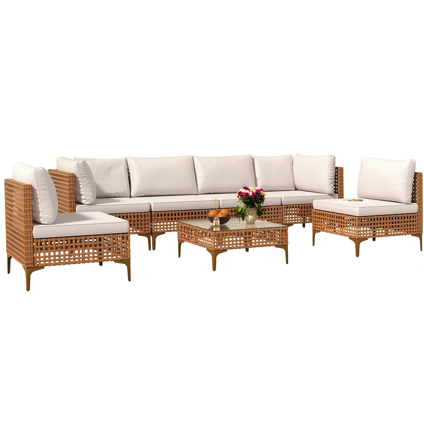 Ensemble de 7 canapés sectionnels pour patio, jardin, piscine, porche, avec table basse et coussins