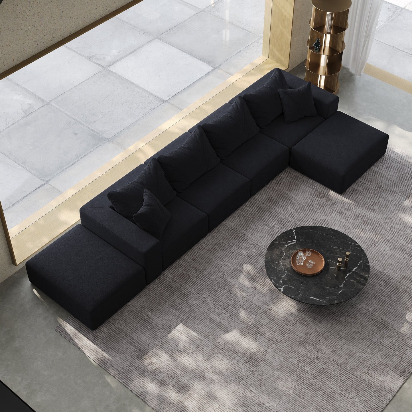 Ensemble de canapés modulaires modernes en L de 162 pouces avec 6 coussins pour salon et chambre à coucher