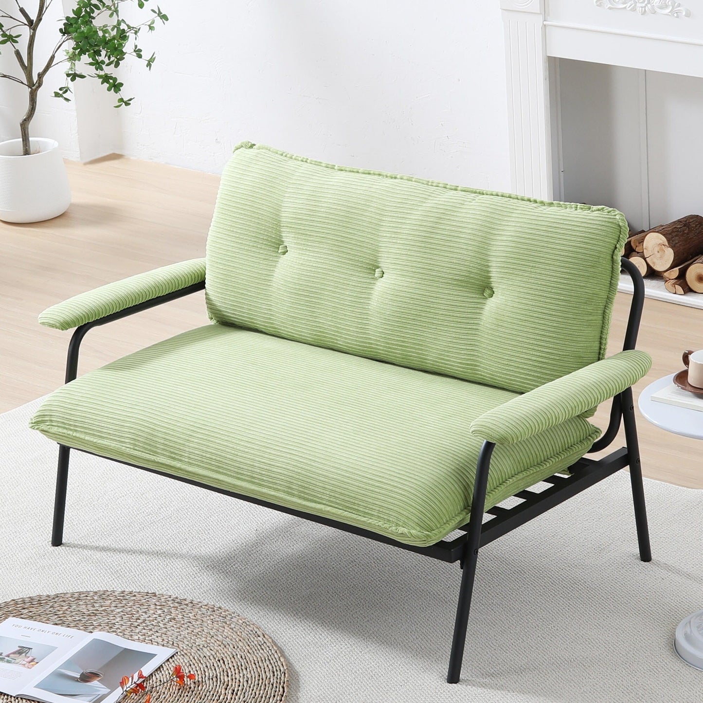 Canapé 2 places moderne de 134 cm, compact, avec cadre en métal et tissu en polyester mélangé, idéal pour un salon d'appartement
