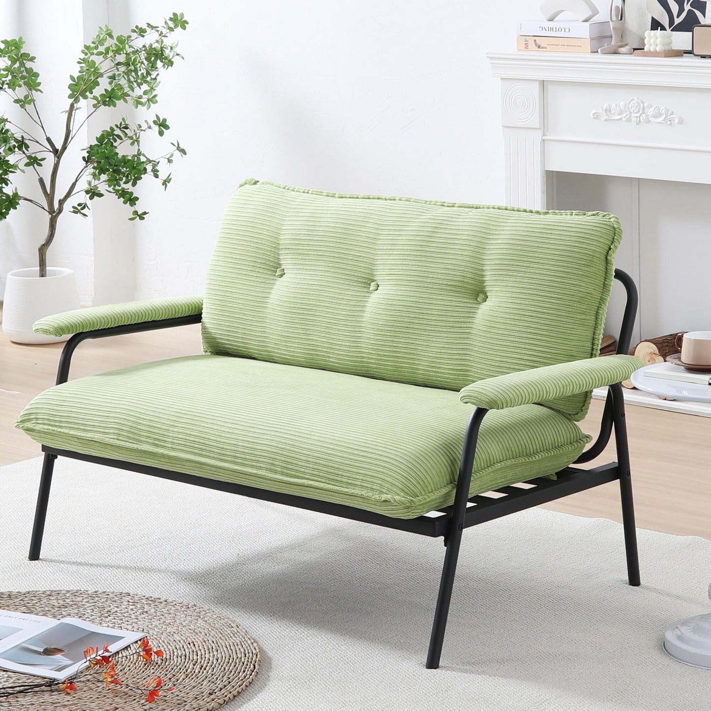 Canapé 2 places moderne de 134 cm, compact, avec cadre en métal et tissu en polyester mélangé, idéal pour un salon d'appartement
