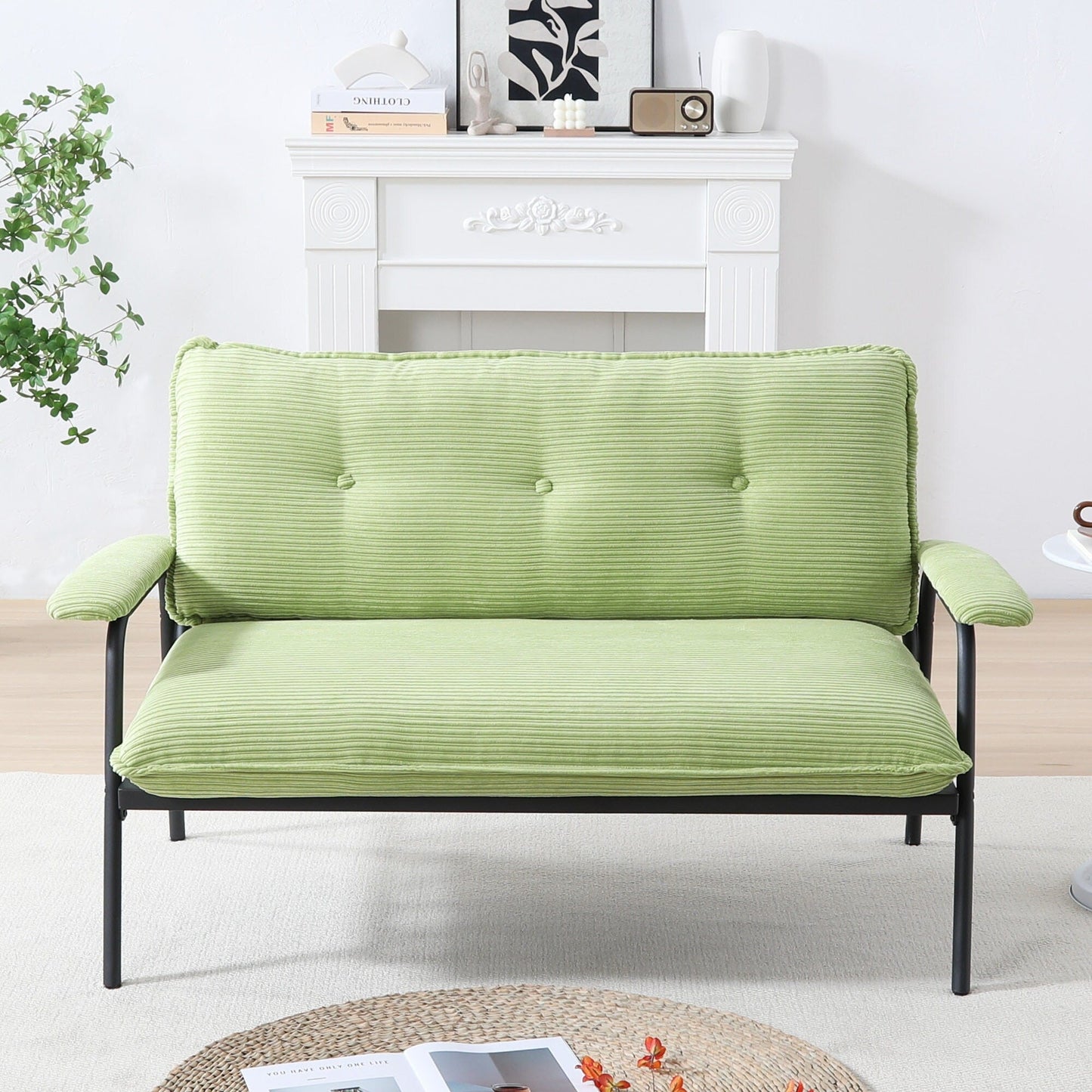 Canapé 2 places moderne de 134 cm, compact, avec cadre en métal et tissu en polyester mélangé, idéal pour un salon d'appartement