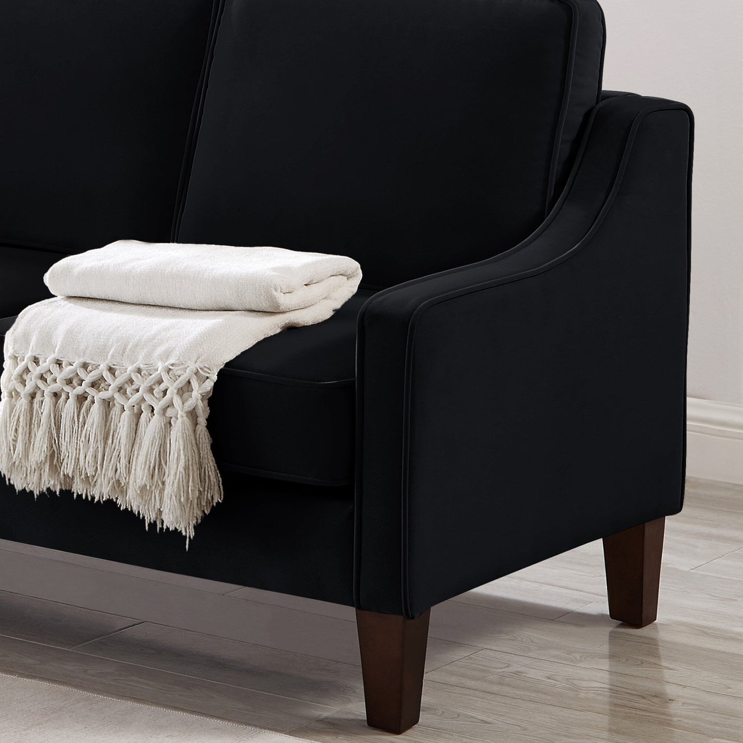 Canapé 3 places moderne avec accoudoirs arrondis et pieds en bois - 29,00 x 74,00 x 34,25