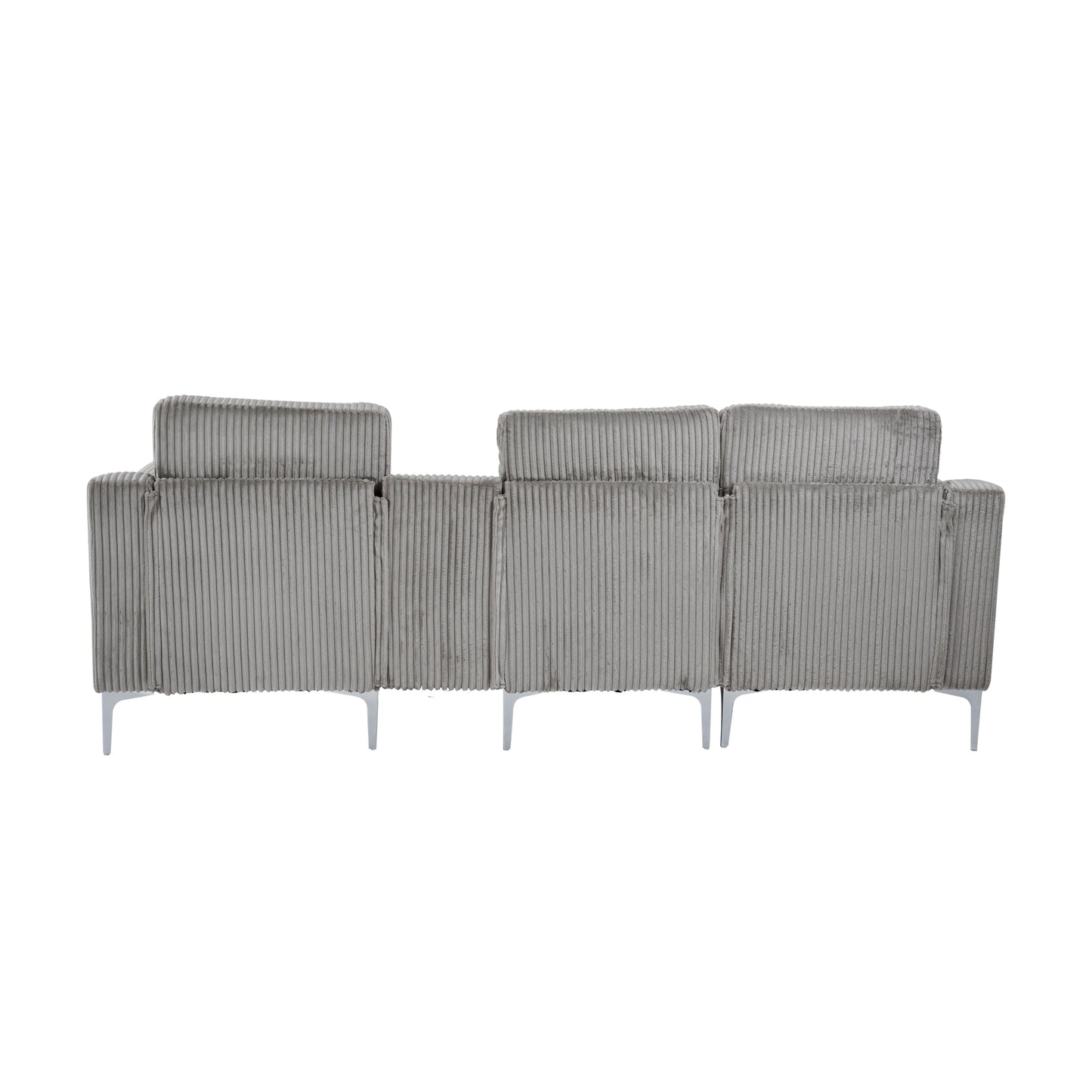 Canapé modulable moderne 3 places en velours côtelé avec ports USB et porte-gobelets pour salon d'appartement