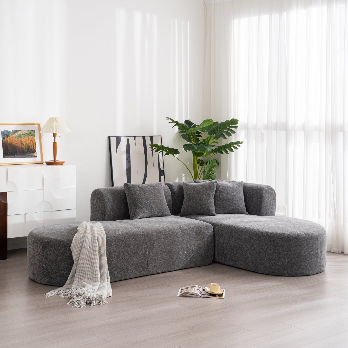 Canapé sectionnel incurvé moderne 4 places avec 4 coussins moelleux pour salon et chambre à coucher