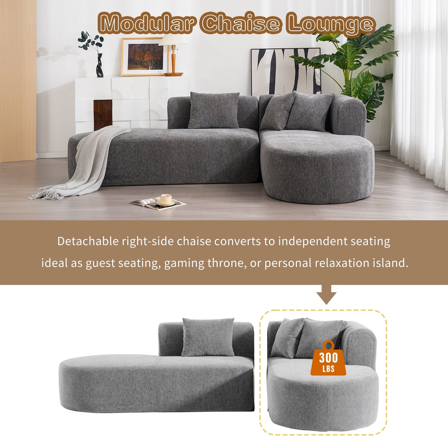 Canapé sectionnel incurvé moderne 4 places avec 4 coussins moelleux pour salon et chambre à coucher