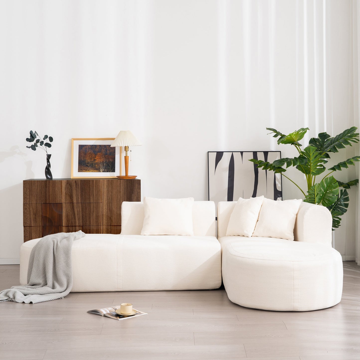 Canapé sectionnel incurvé moderne 4 places avec 4 coussins moelleux pour salon et chambre à coucher