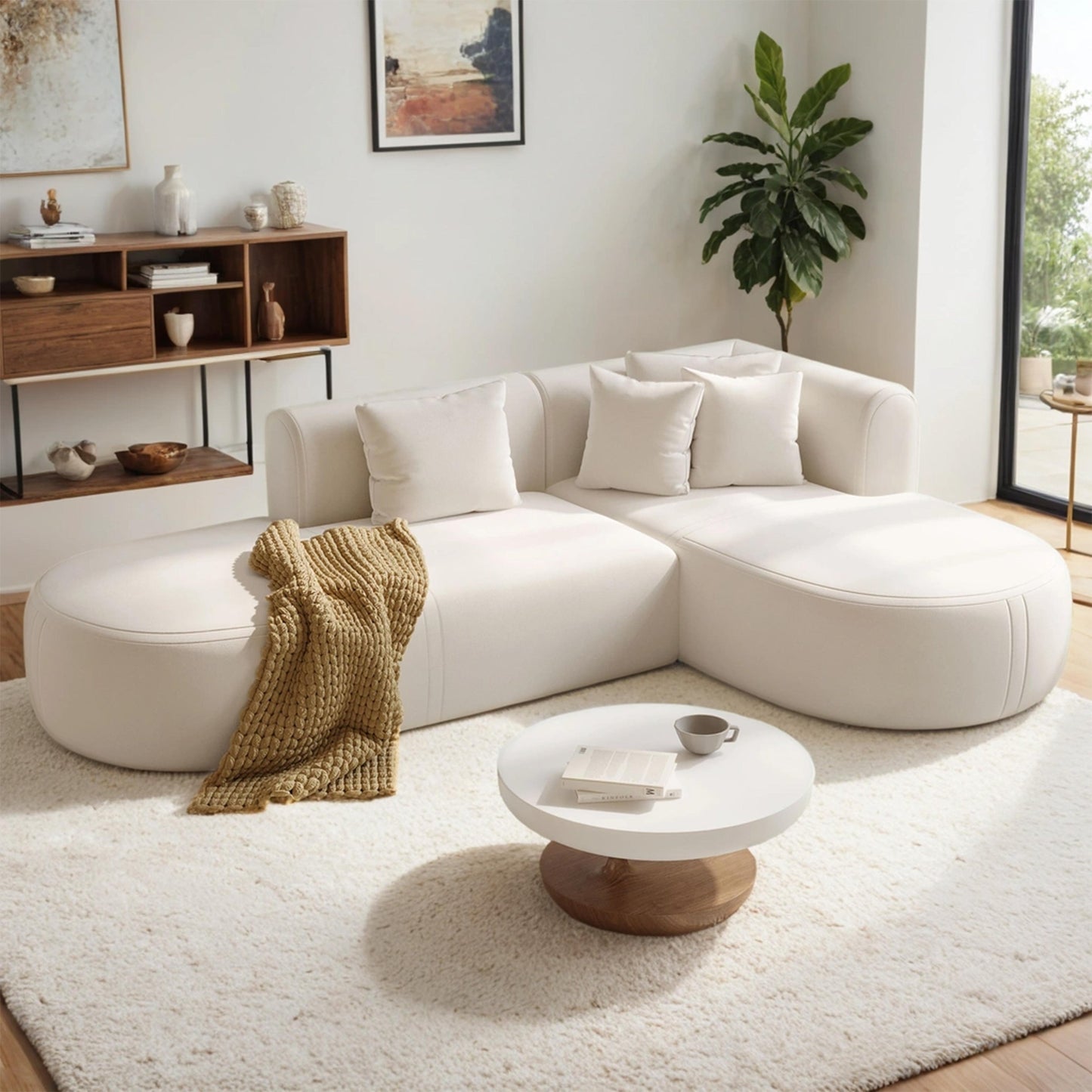 Canapé sectionnel incurvé moderne 4 places avec 4 coussins moelleux pour salon et chambre à coucher