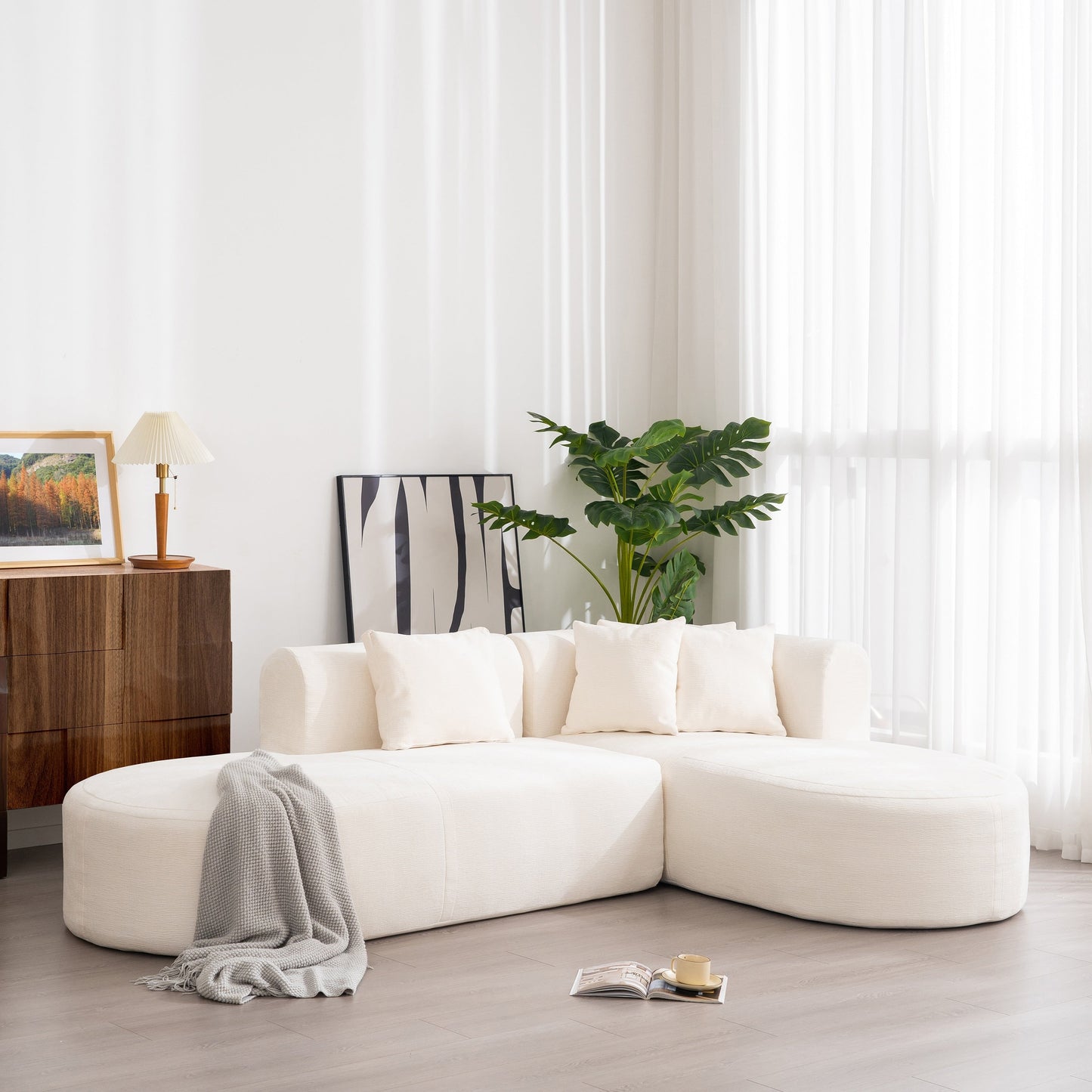 Canapé sectionnel incurvé moderne 4 places avec 4 coussins moelleux pour salon et chambre à coucher