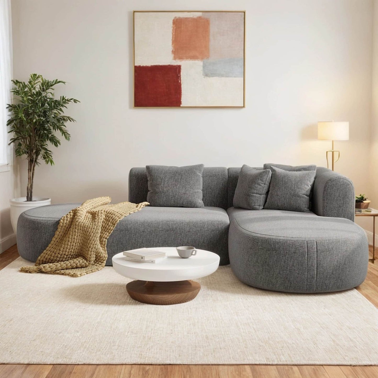 Canapé sectionnel incurvé moderne 4 places avec 4 coussins moelleux pour salon et chambre à coucher