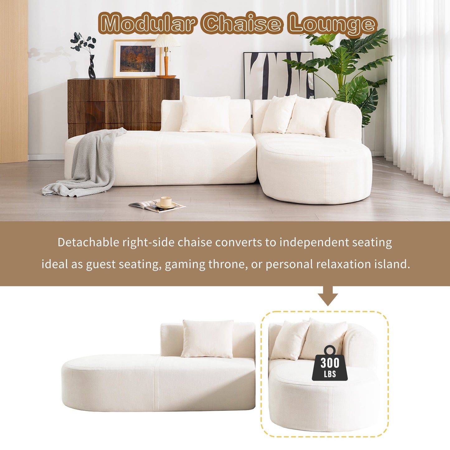 Canapé sectionnel incurvé moderne 4 places avec 4 coussins moelleux pour salon et chambre à coucher