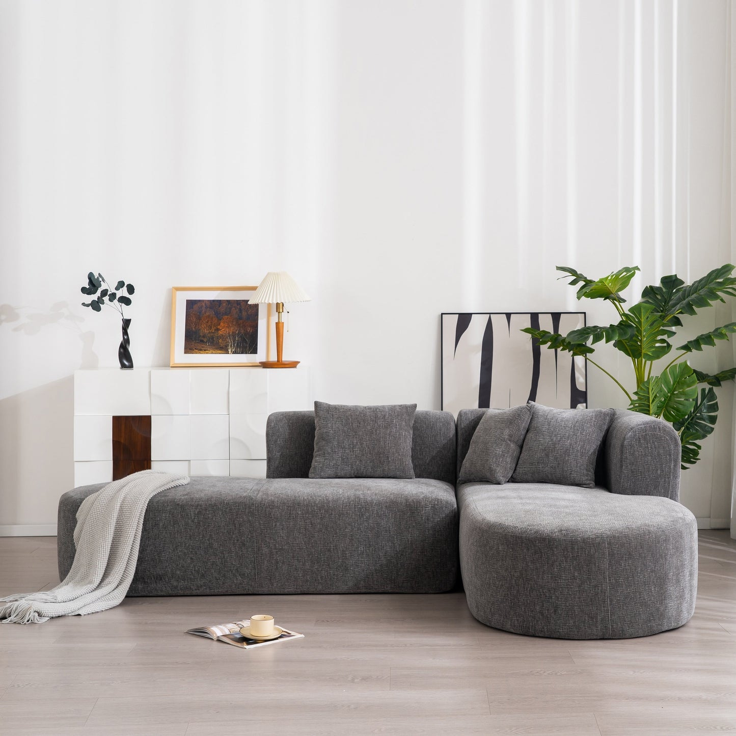 Canapé sectionnel incurvé moderne 4 places avec 4 coussins moelleux pour salon et chambre à coucher