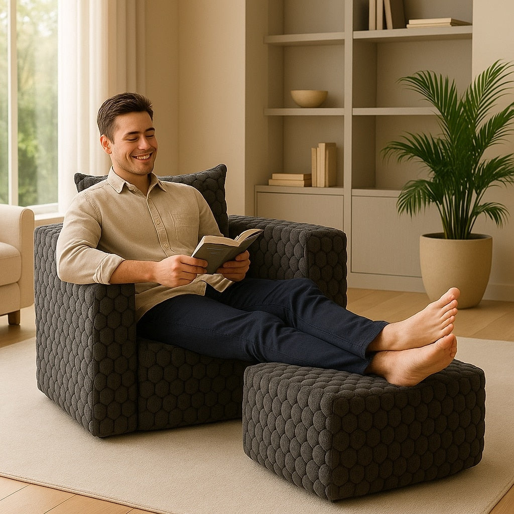 Canapé moderne en velours côtelé avec pouf
