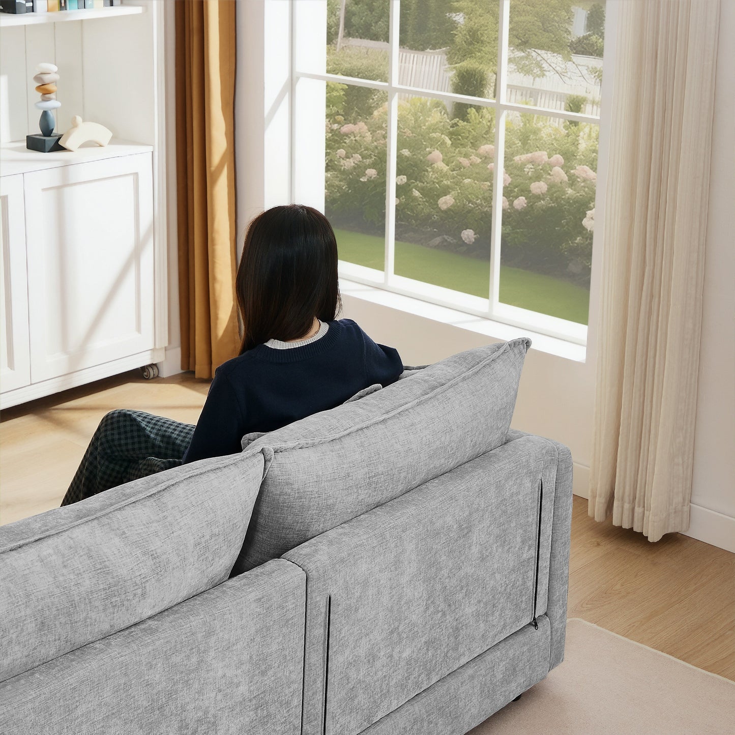 Canapé modulable en L 3 places en chenille moderne avec pouf amovible pour salon