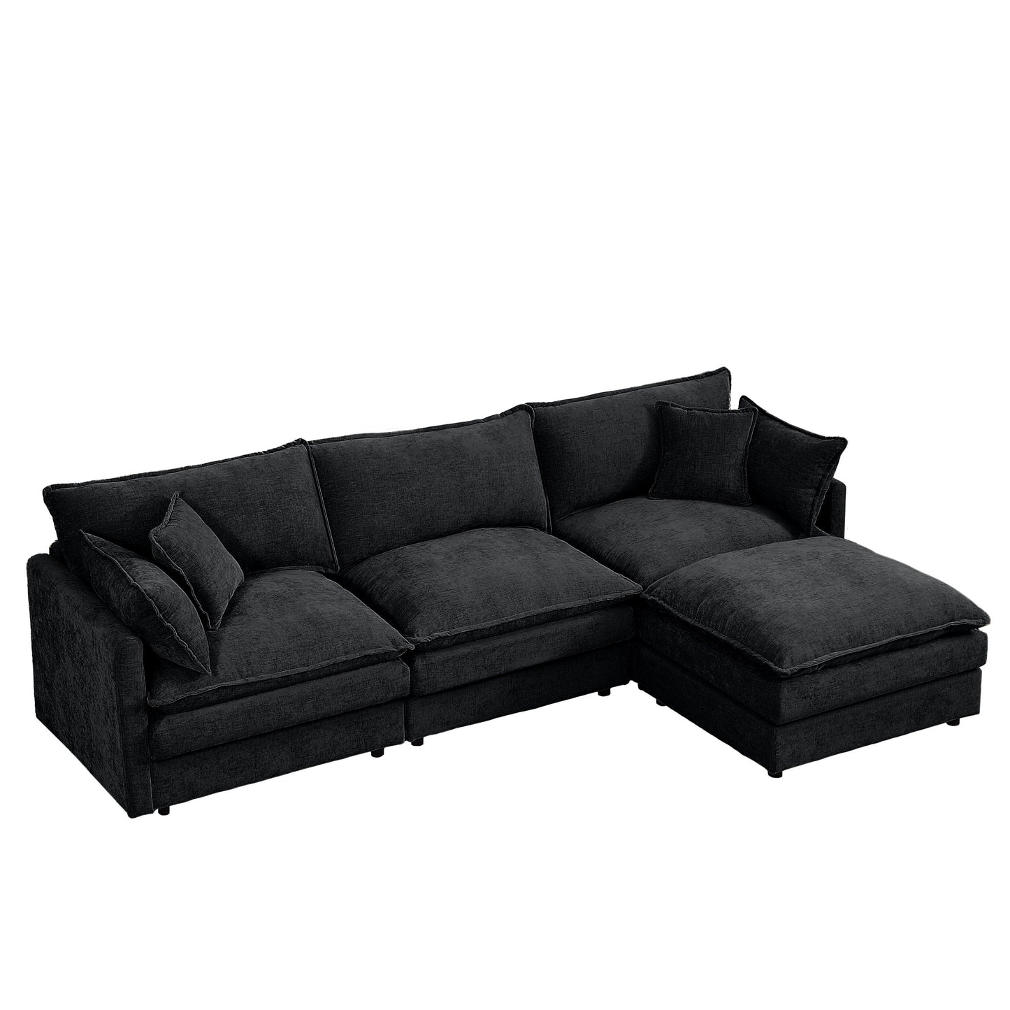 Canapé modulable en L 3 places en chenille moderne avec pouf amovible pour salon