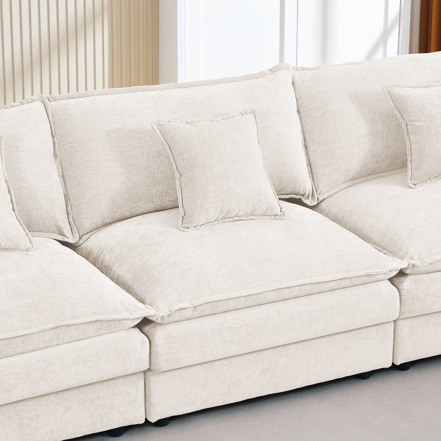 Canapé modulable en L 3 places en chenille moderne avec pouf amovible pour salon