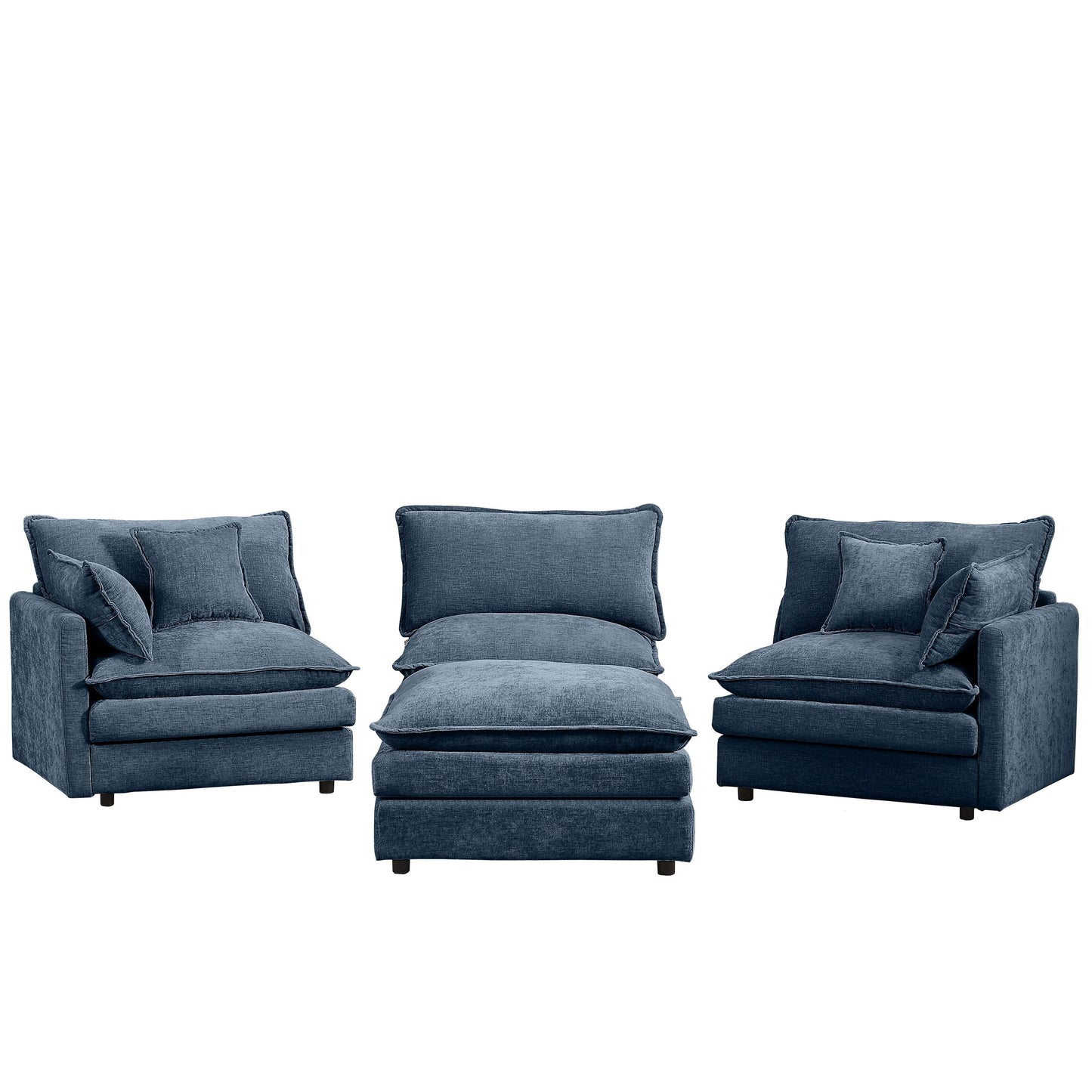 Canapé modulable en L 3 places en chenille moderne avec pouf amovible pour salon
