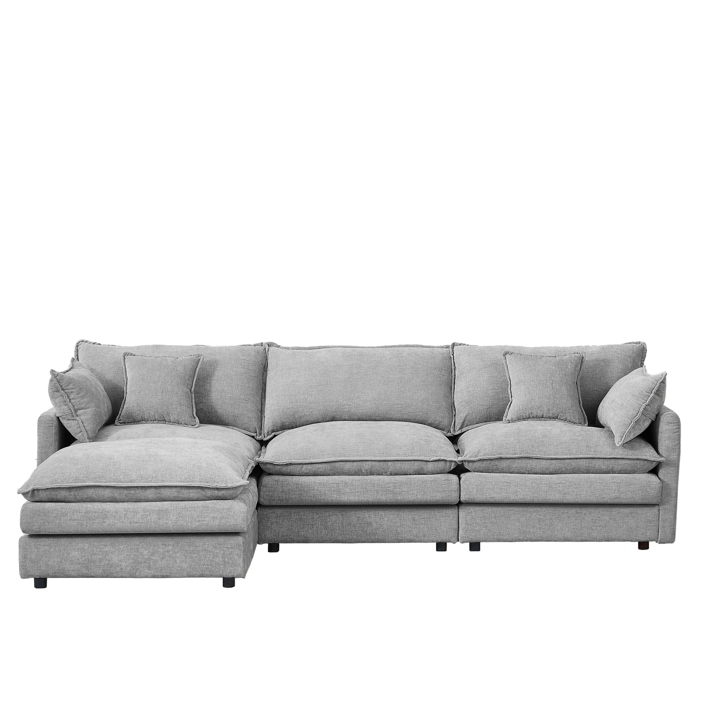 Canapé modulable en L 3 places en chenille moderne avec pouf amovible pour salon