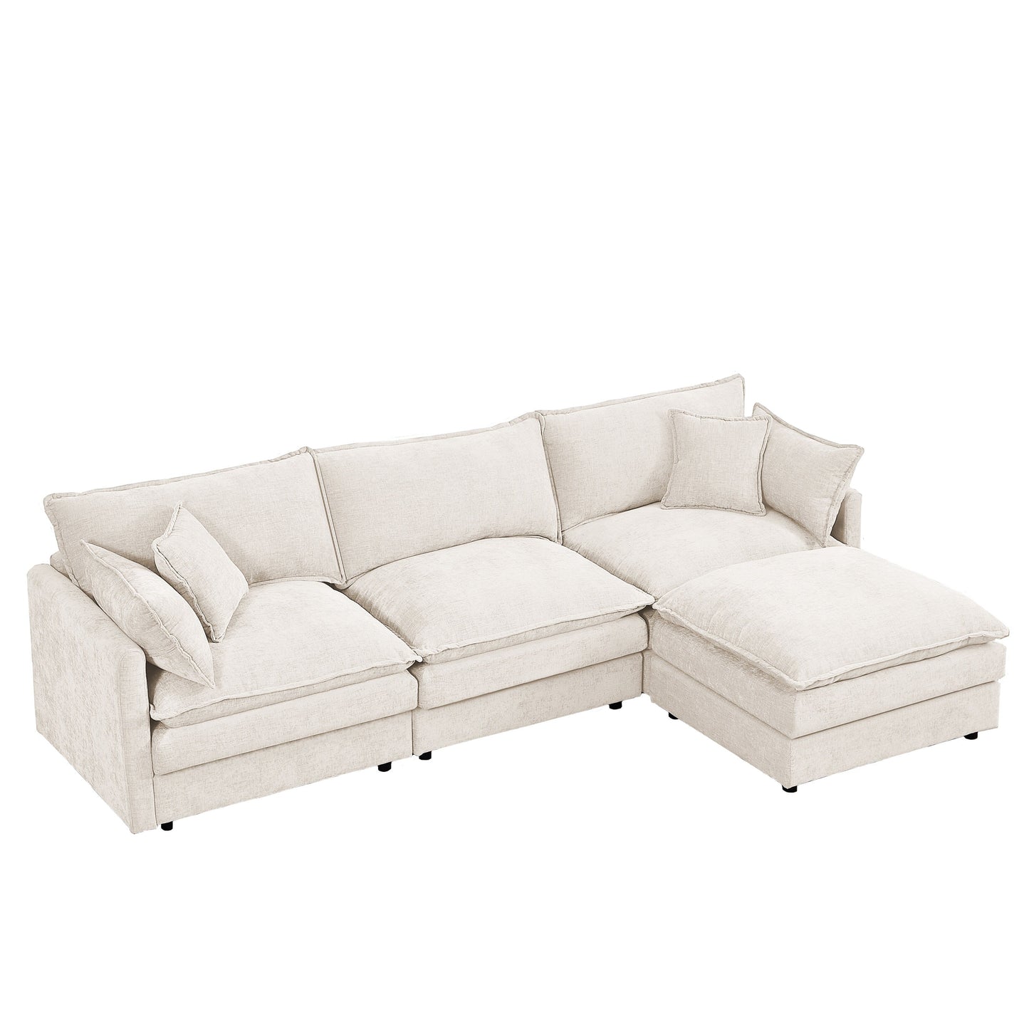 Canapé modulable en L 3 places en chenille moderne avec pouf amovible pour salon