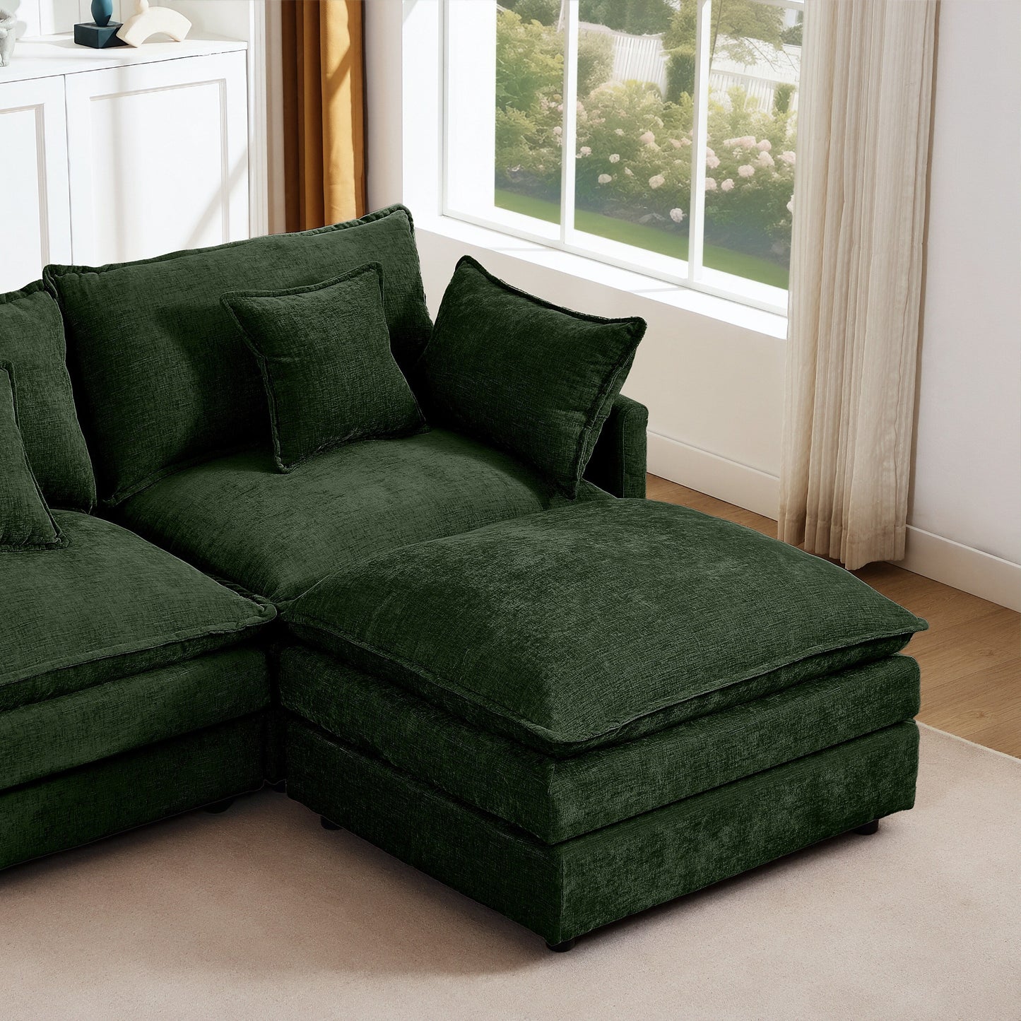 Canapé modulable en L 3 places en chenille moderne avec pouf amovible pour salon