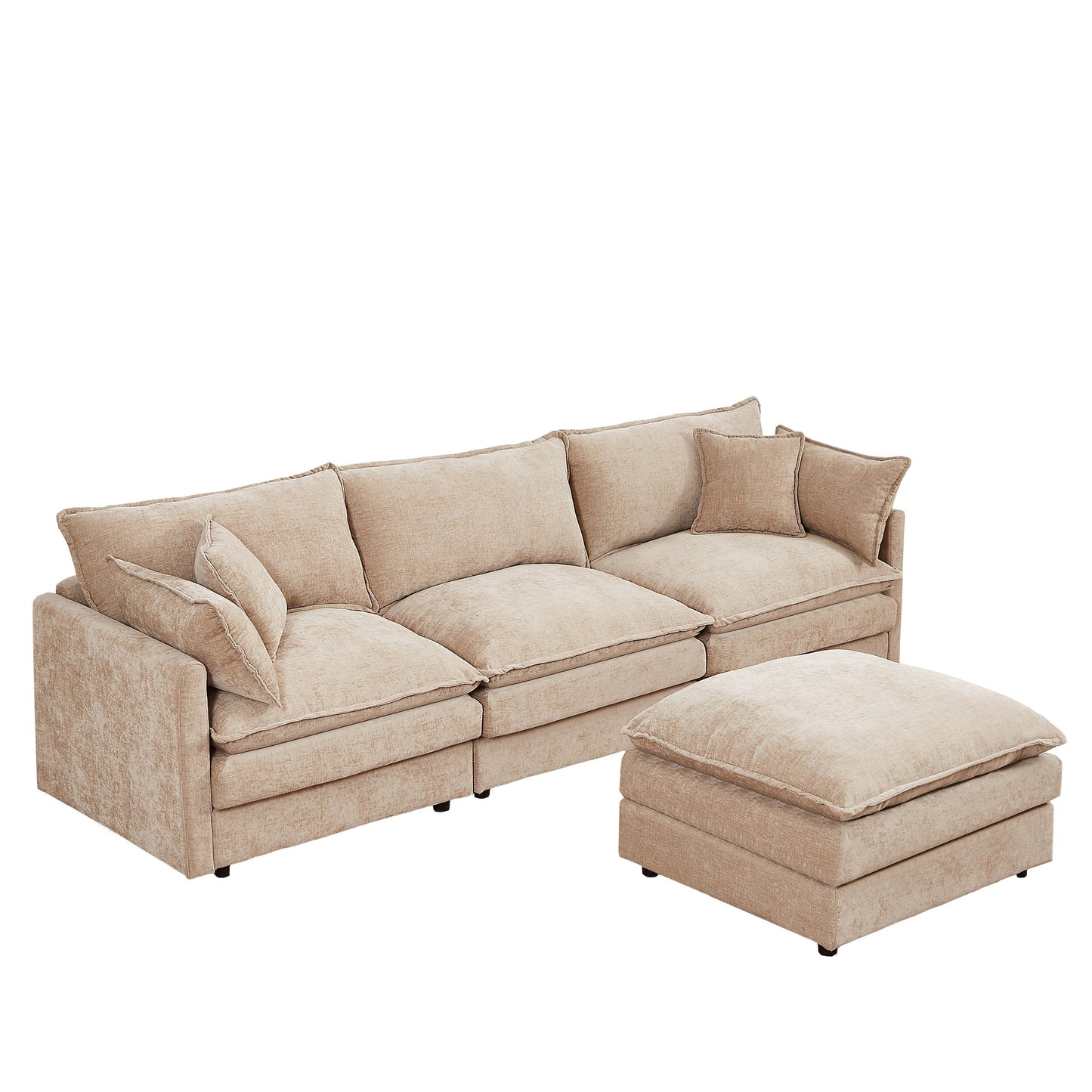 Canapé modulable en L 3 places en chenille moderne avec pouf amovible pour salon