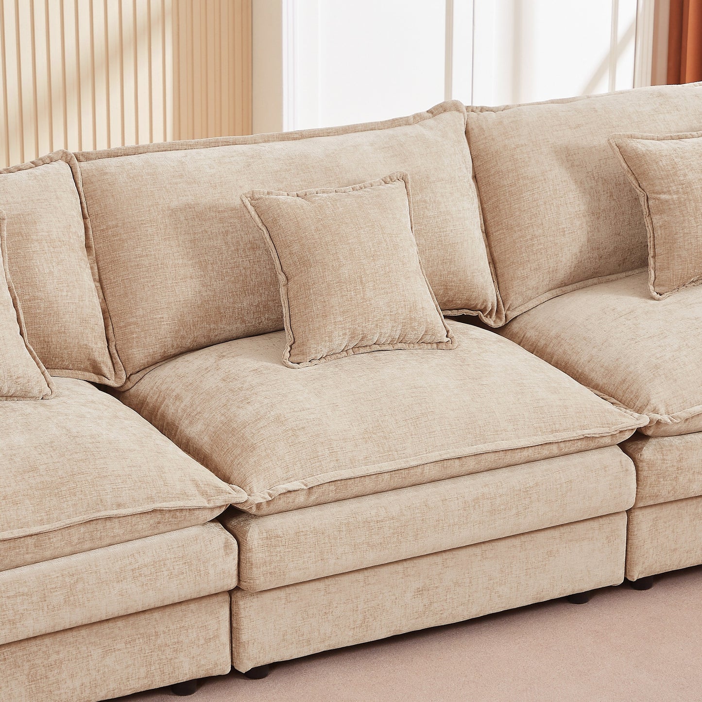 Canapé modulable en L 3 places en chenille moderne avec pouf amovible pour salon