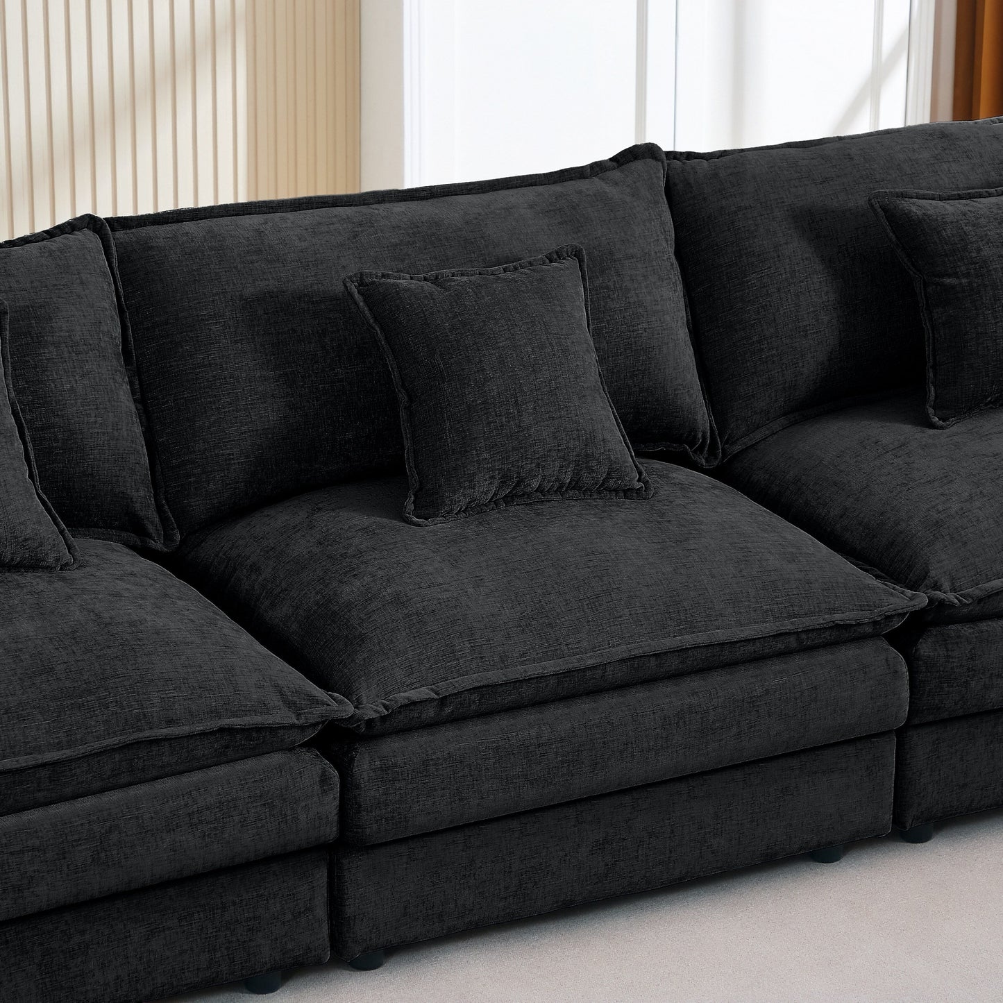 Canapé modulable en L 3 places en chenille moderne avec pouf amovible pour salon