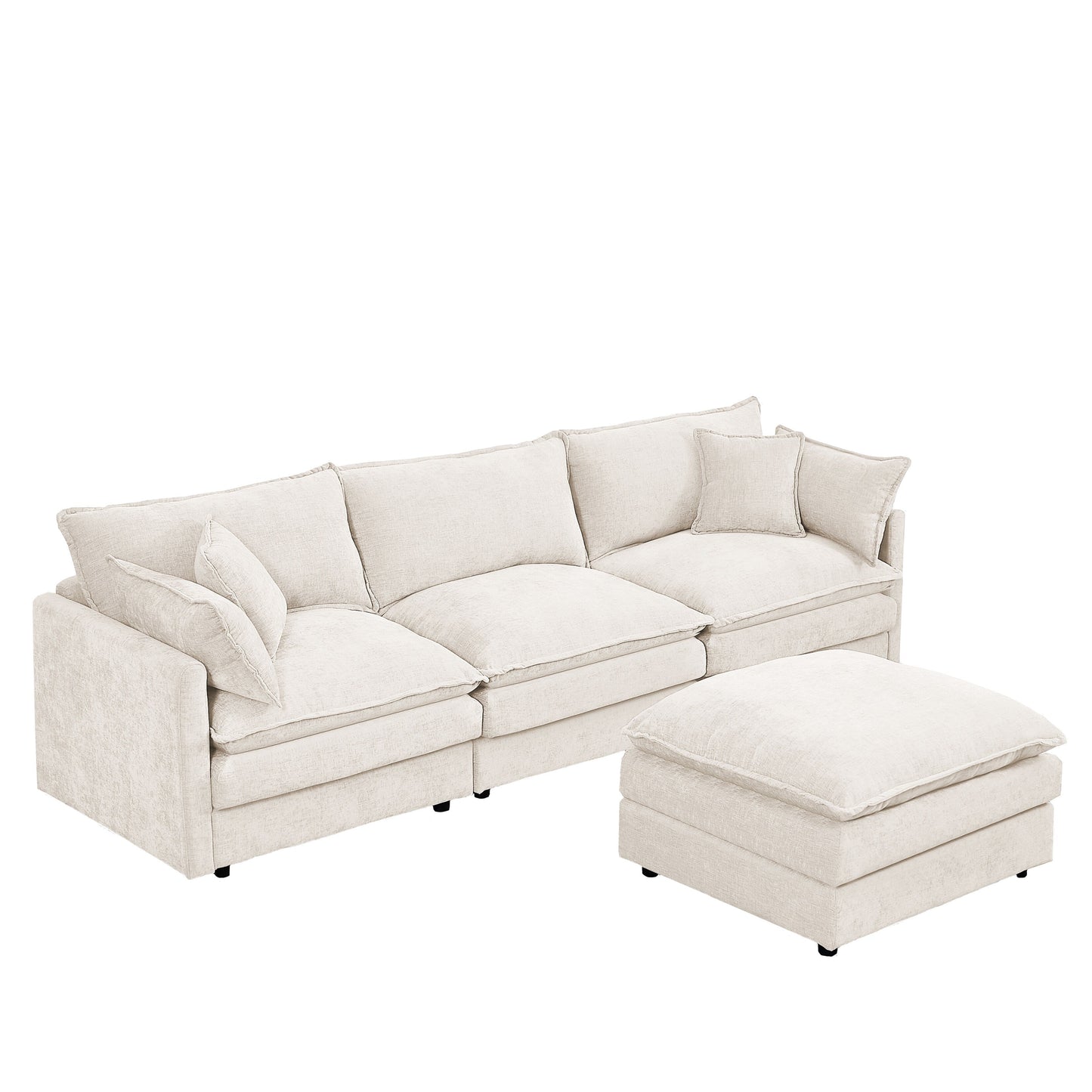 Canapé modulable en L 3 places en chenille moderne avec pouf amovible pour salon
