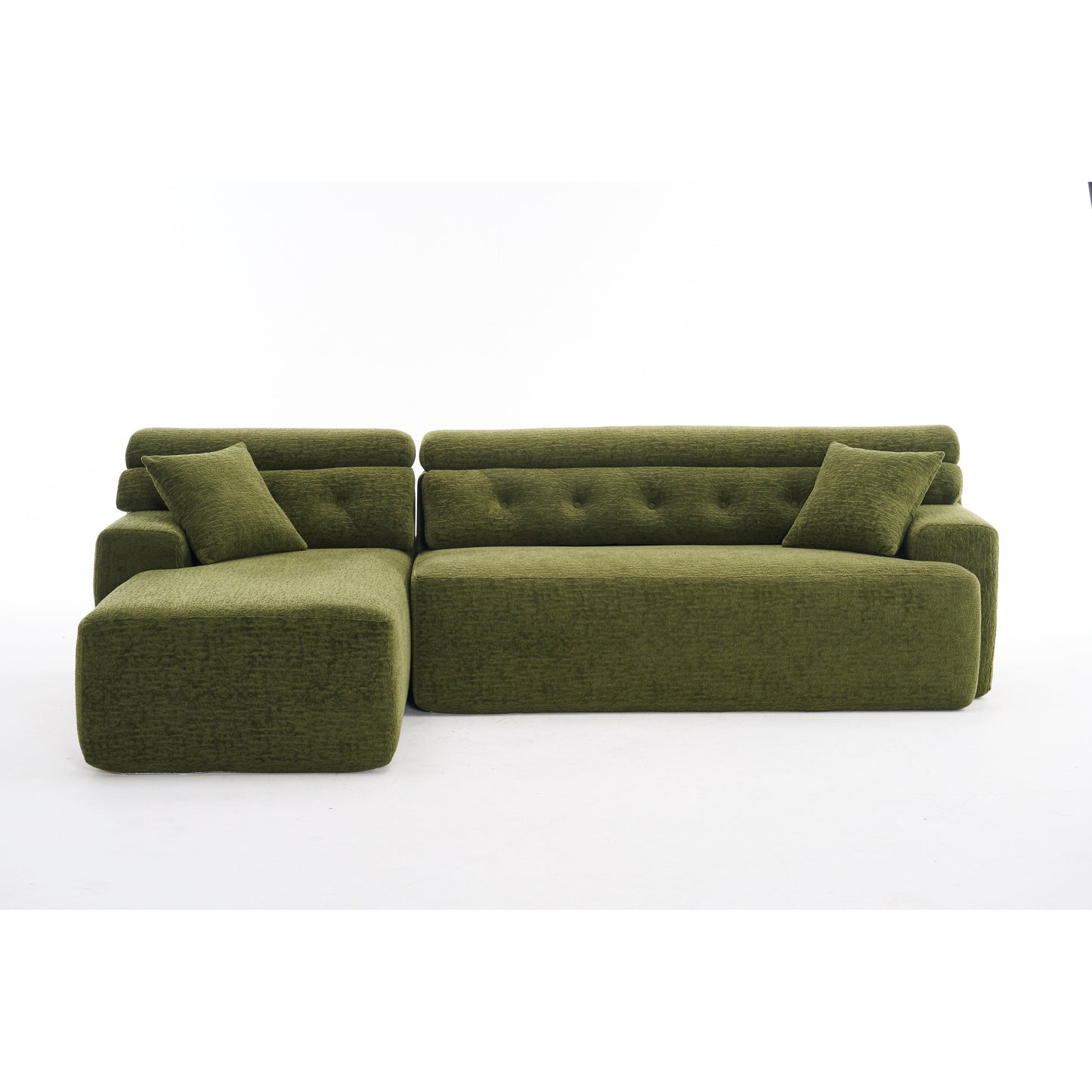 Canapé modulable 4 places en L, convertible et moderne, en chenille, avec 2 coussins, pour salon d'appartement