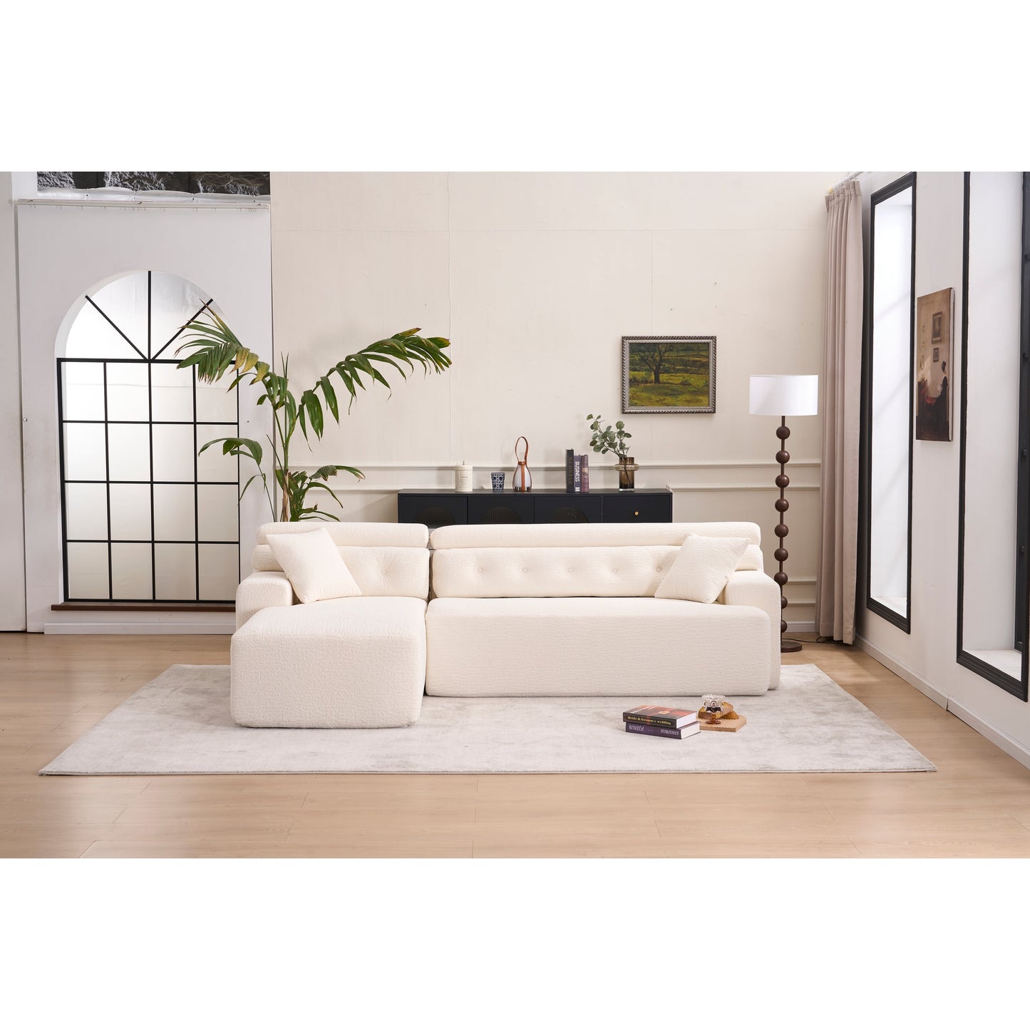 Canapé modulable 4 places en L, convertible et moderne, en chenille, avec 2 coussins, pour salon d'appartement