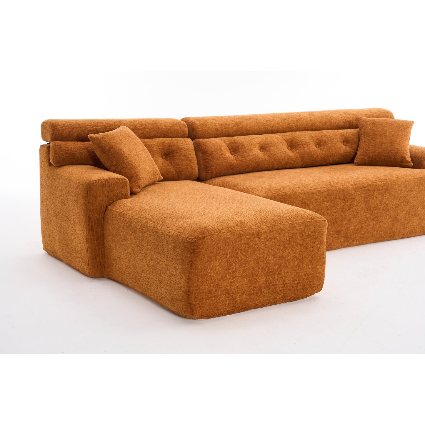 Canapé modulable 4 places en L, convertible et moderne, en chenille, avec 2 coussins, pour salon d'appartement