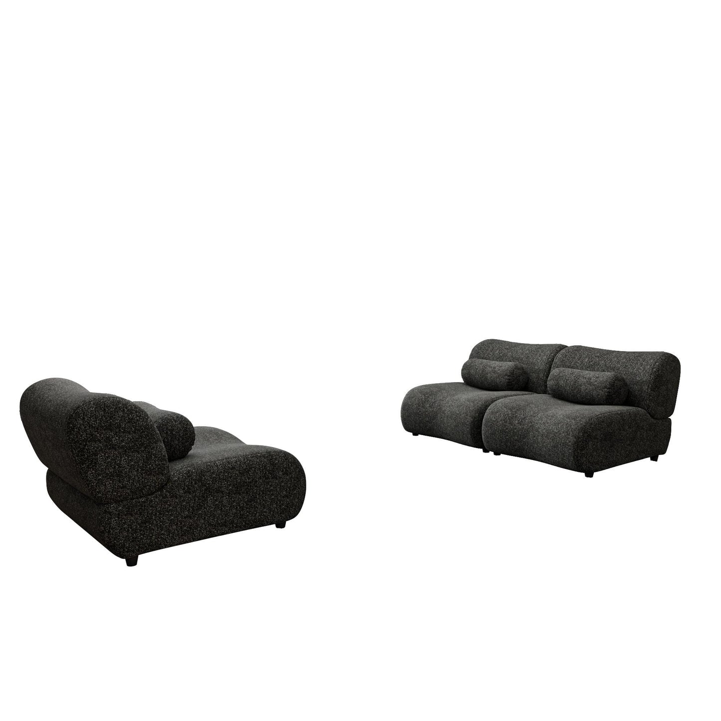 Canapé modulaire 3 places incurvé en chenille moderne avec coussins cylindriques pour le salon