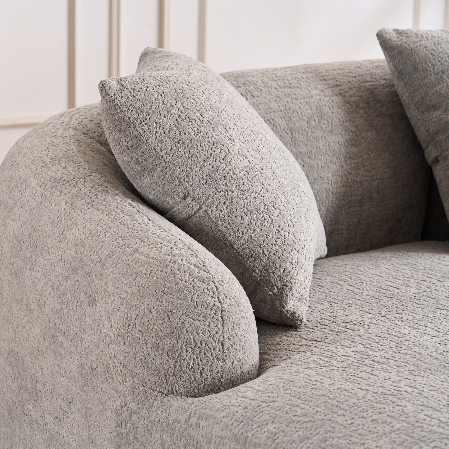 Canapé modulaire moderne en forme de L en chenille avec méridienne incurvée et 4 coussins pour le salon