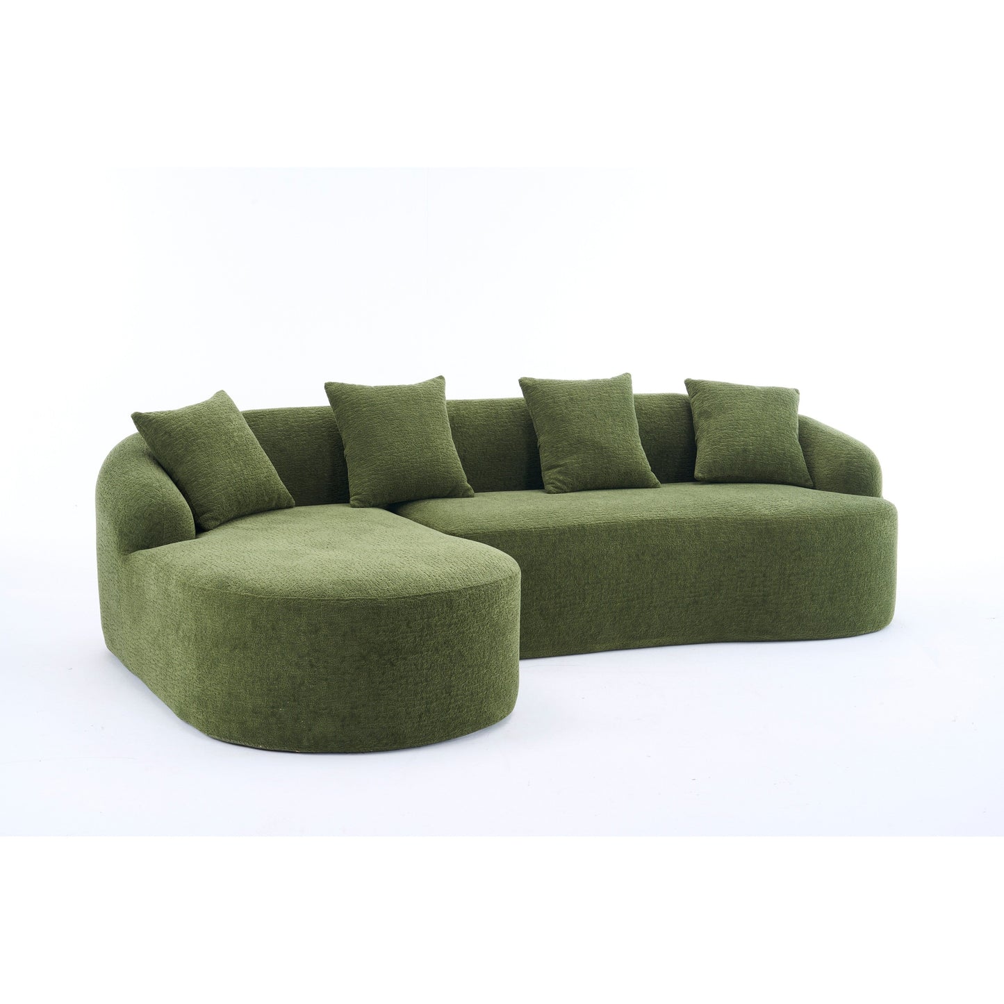Canapé modulaire moderne en forme de L en chenille avec méridienne incurvée et 4 coussins pour le salon