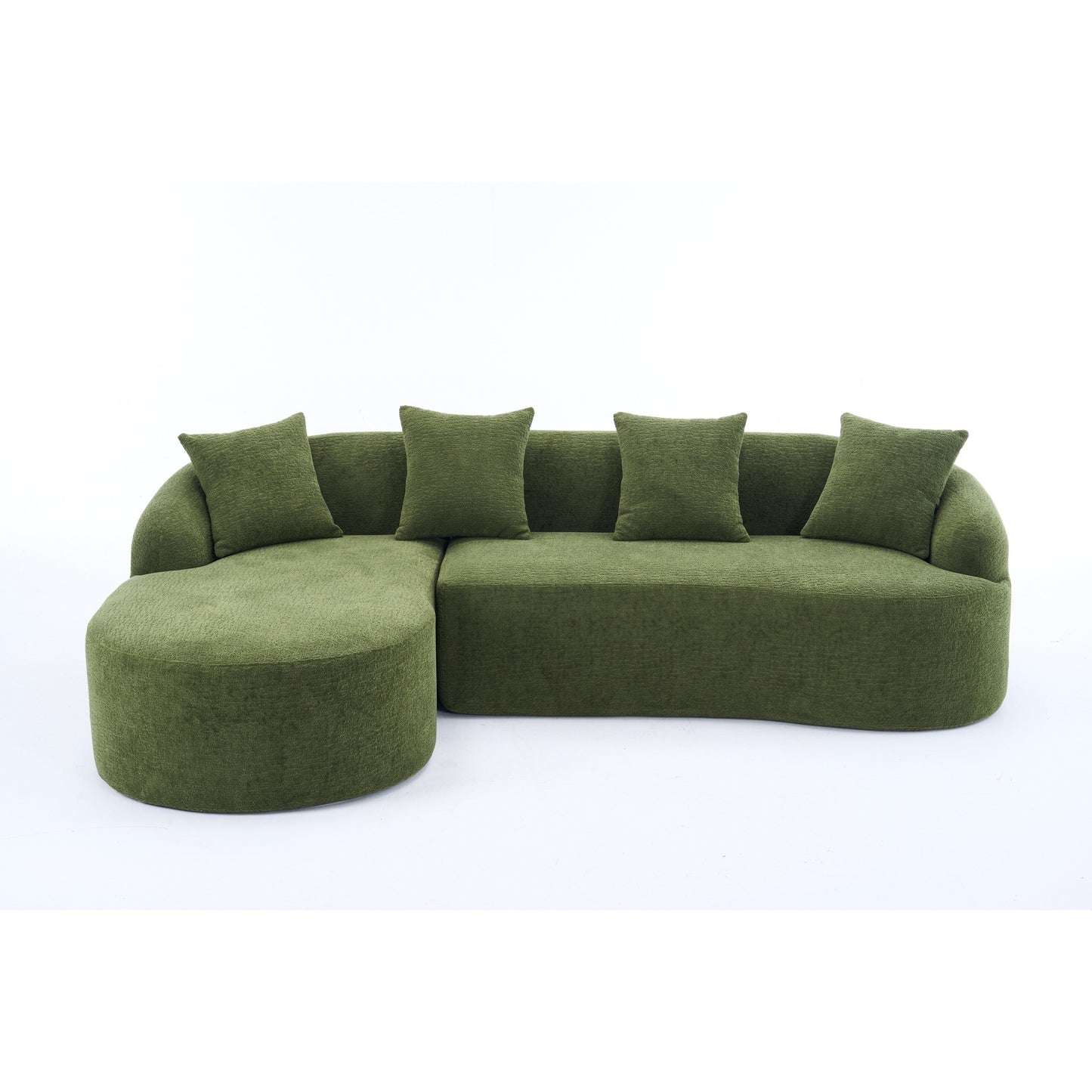 Canapé modulaire moderne en forme de L en chenille avec méridienne incurvée et 4 coussins pour le salon