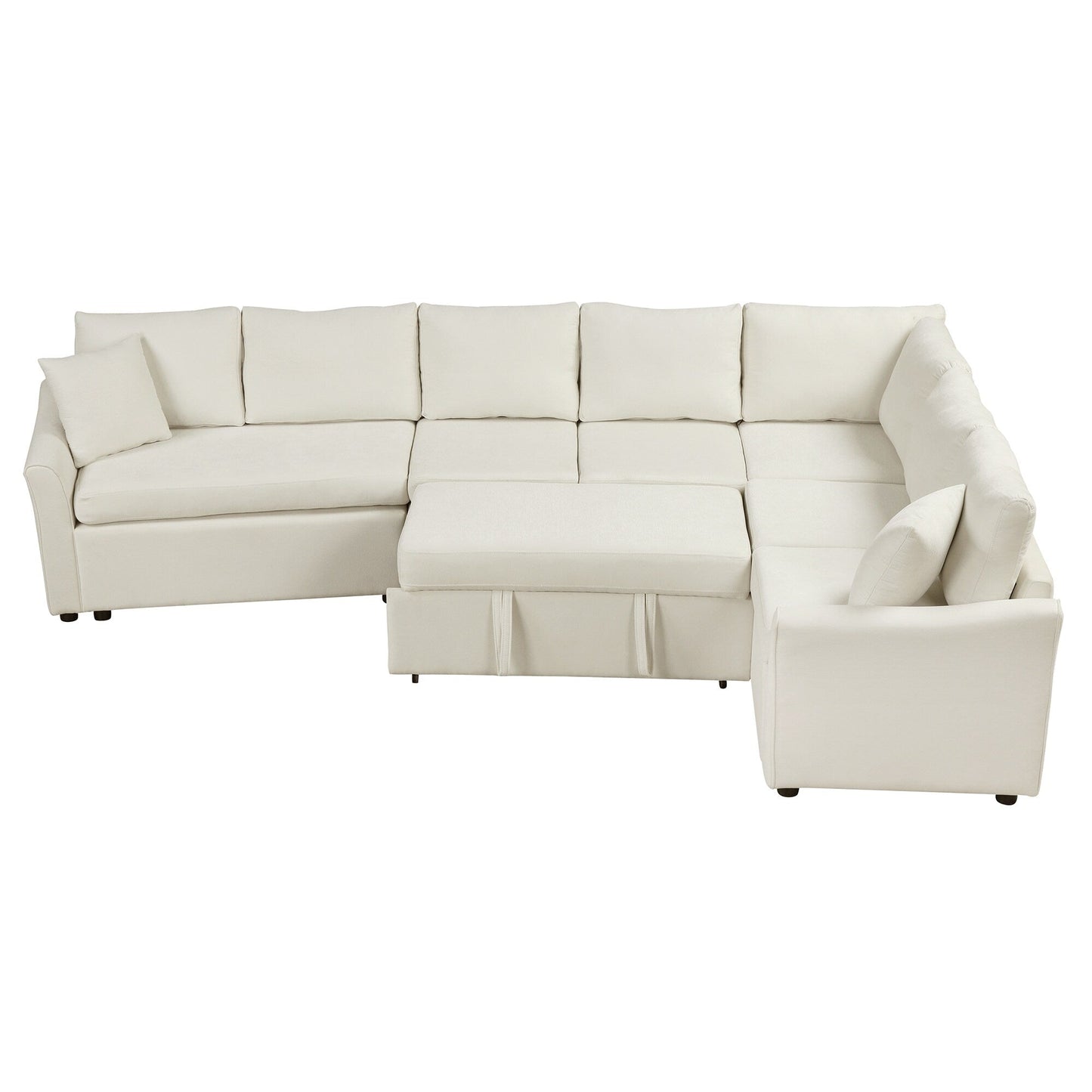 Canapé sectionnel moderne en chenille en forme de L avec lit gigogne, ports de charge USB et prises de courant pour le salon